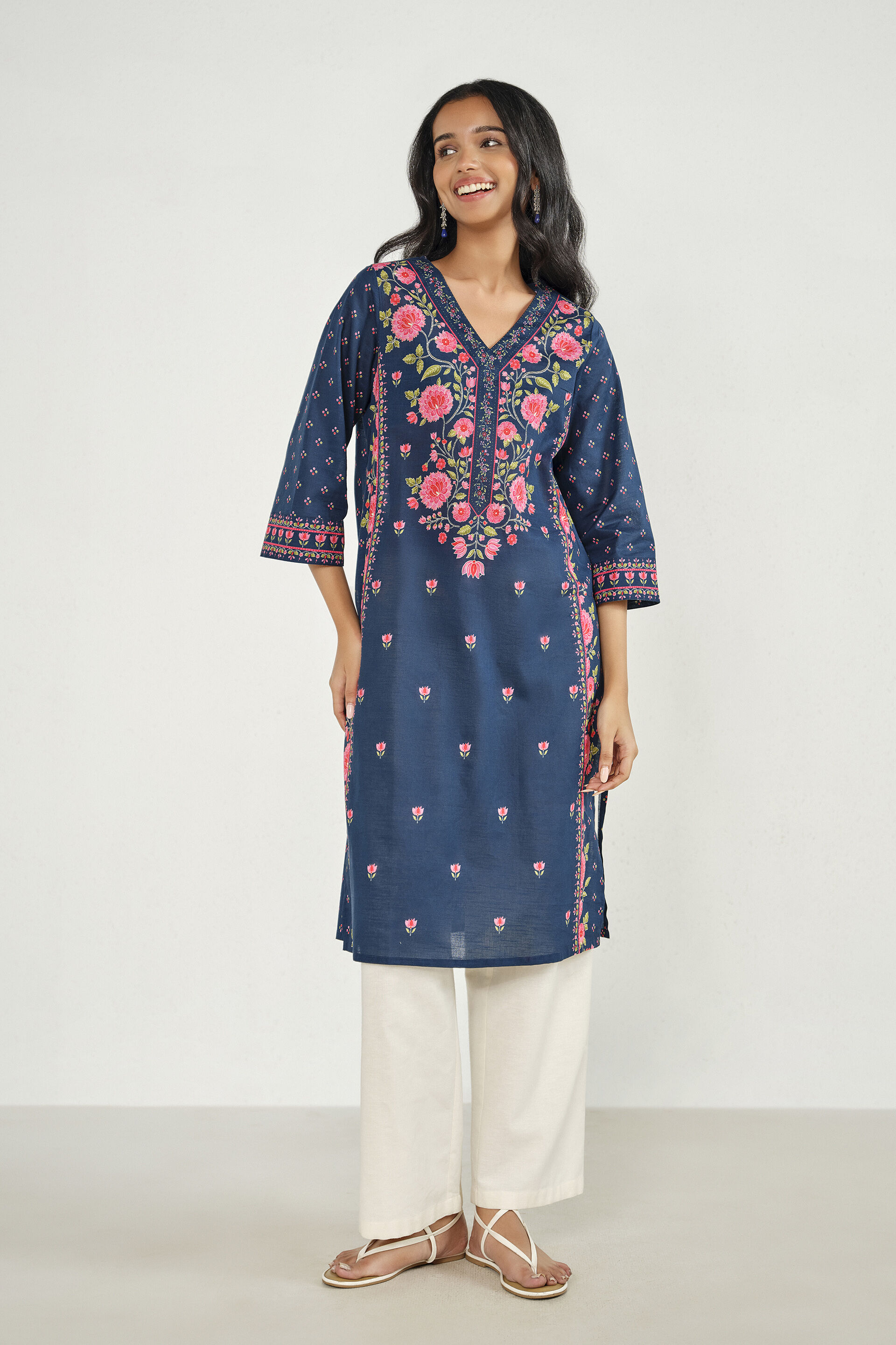 Royal Indigo Printed Cotton Kurta, Indigo, image 2